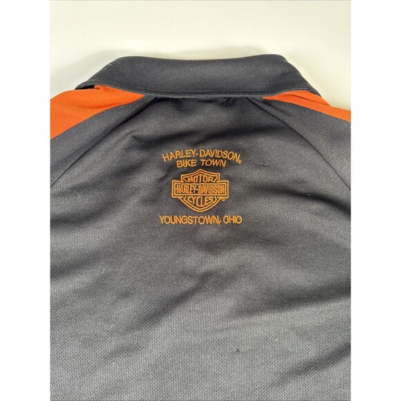 Harley-Davidson Polo Shirt Black Orange Gray Short Sleeve BikeTown Youngstown OH - Picture 10 of 10